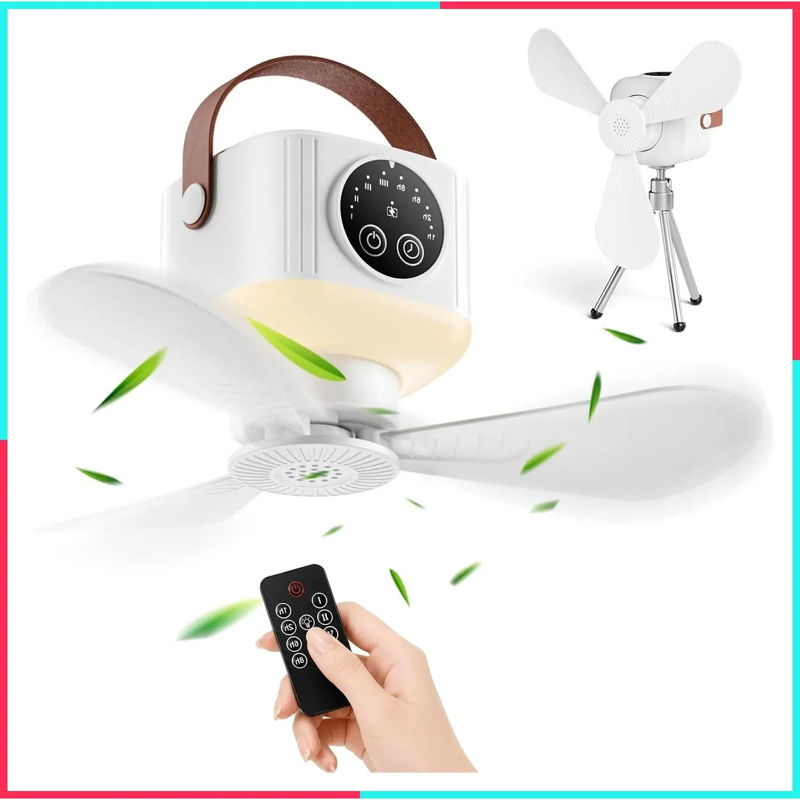 Portable 9.25" Battery Operated Ceiling Fan with Light & Remote - Camping Tent Fan