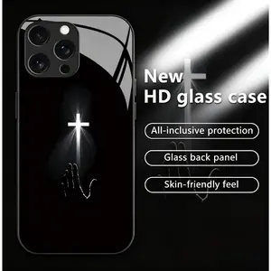 Hope Light Cross Phone Case for iPhone17 Air16/15/14/13/12/11Pro Max Samsung GalaxyS25/S24/S23/S22/S21/S20/S10/Note9/Note20 Ultra FE A Series High Definition Glass Full Protective Cover with Comfortable Touch.Black Faith Religious Bible Pattern