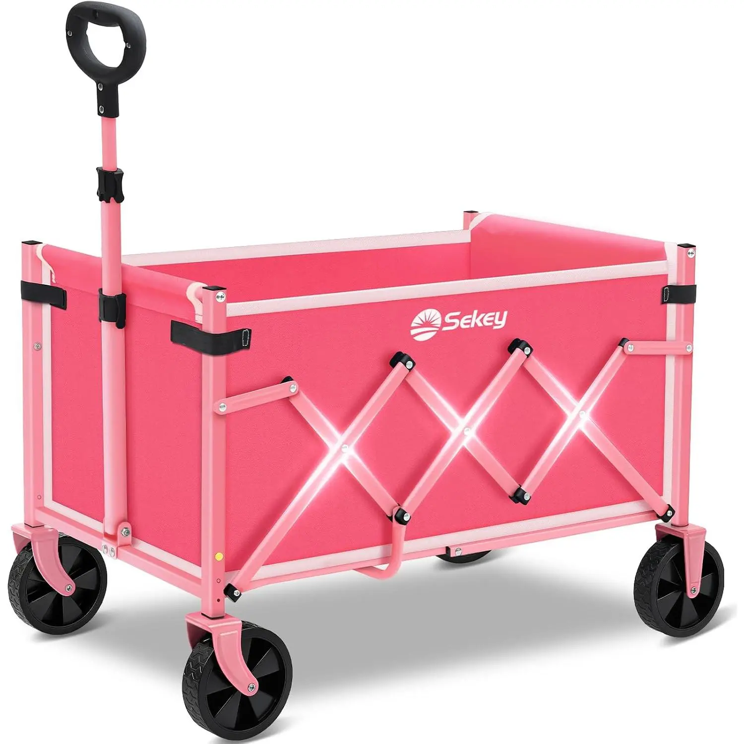 Wagon Cart with Wheels with 220LBS Capacity,Heavy Duty Wagon Carts Foldable,Lightweight Utility Portable Cart for Grocery, Shopping, Garden, Camping. Pink