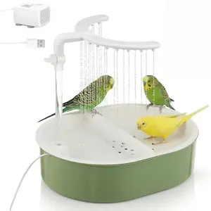 Automatic Bird Bath Shower, Water Circulation, Adjustable Flow, Non-Slip Stand, Large Basin, Suitable for Various Parrots, Cage Accessory