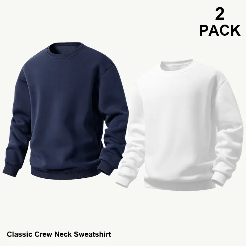 2-Pack Mixed Colors Men's Crewneck Sweatshirts, Relaxed Everyday Layering, Ribbed Finish, Casual Streetwear Multipack for Work Travel and Daily Outfits - BW029 Option 1