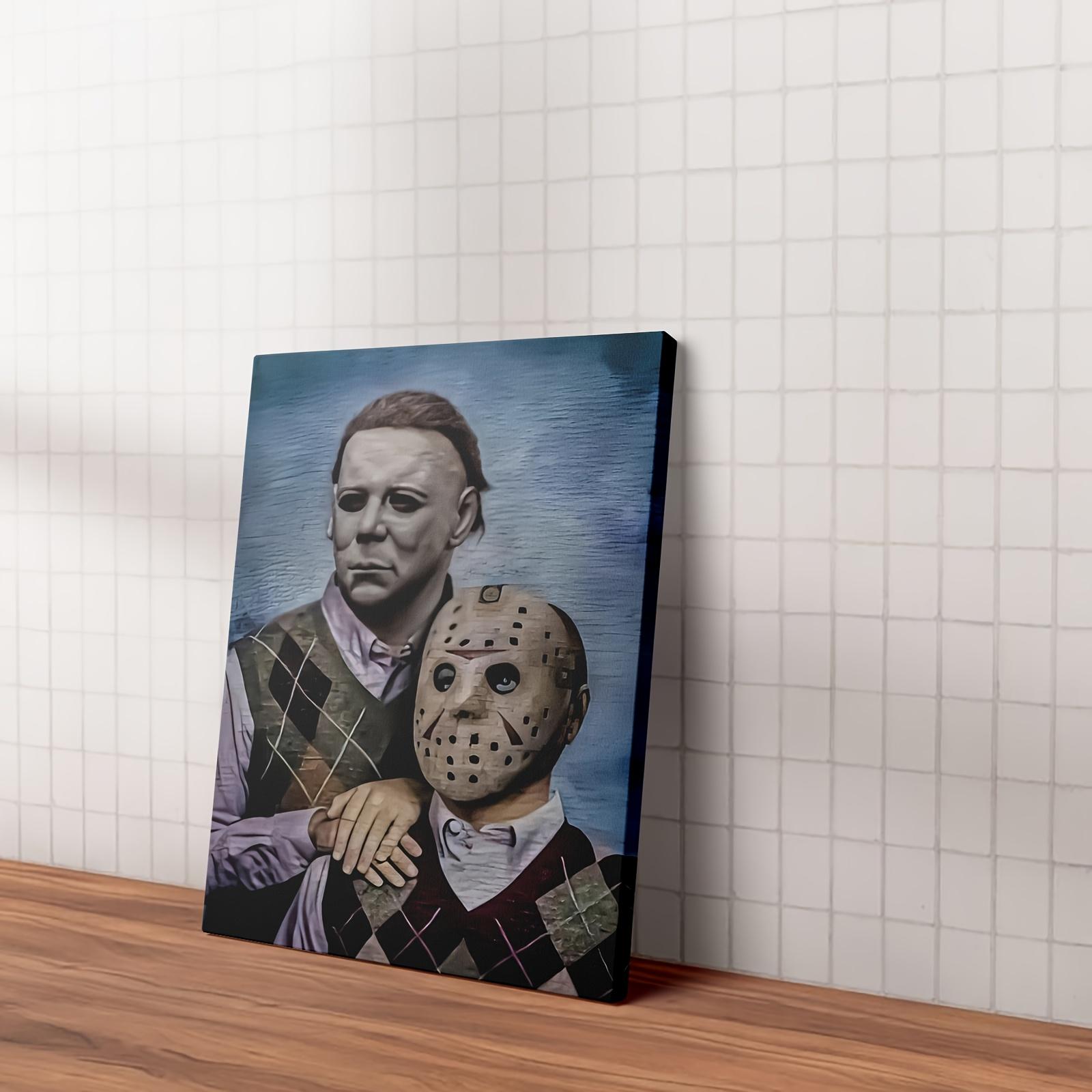 1PC Framed 2D Graphic Design Michael Myers and Jason Voorhees, perfect for home decoration, Framed Wall Art for Home Decor, Living Room, Bedroom, Office, Game Room, Man Cave