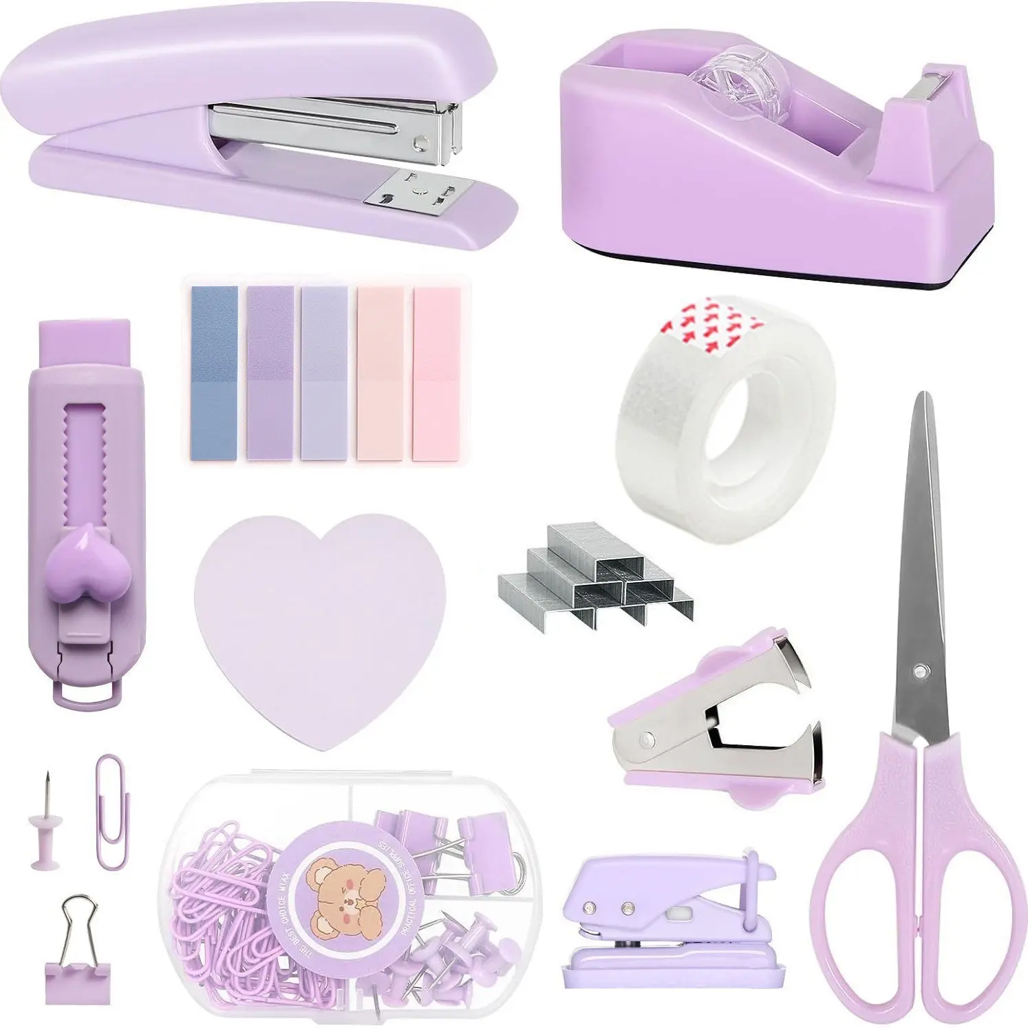 Macaron Stationery Set for Students and Office Supply Kit, Includes Stapler, Scissors, Desk Organizer, Perfect for School and Work Supplies