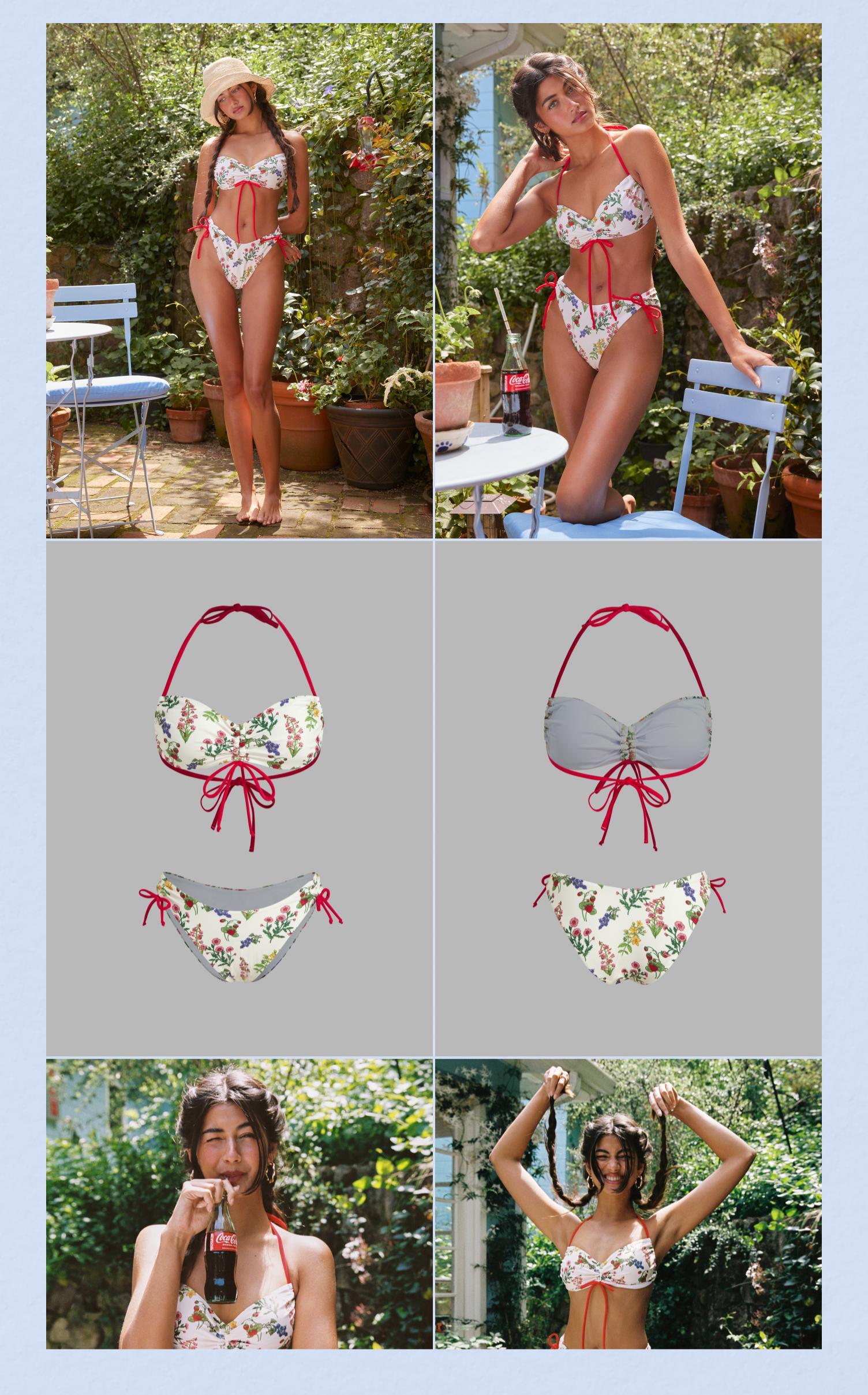 Cider Halter Floral Bowknot Drawstring Bracelet Cheeky Bikini Swimsuit