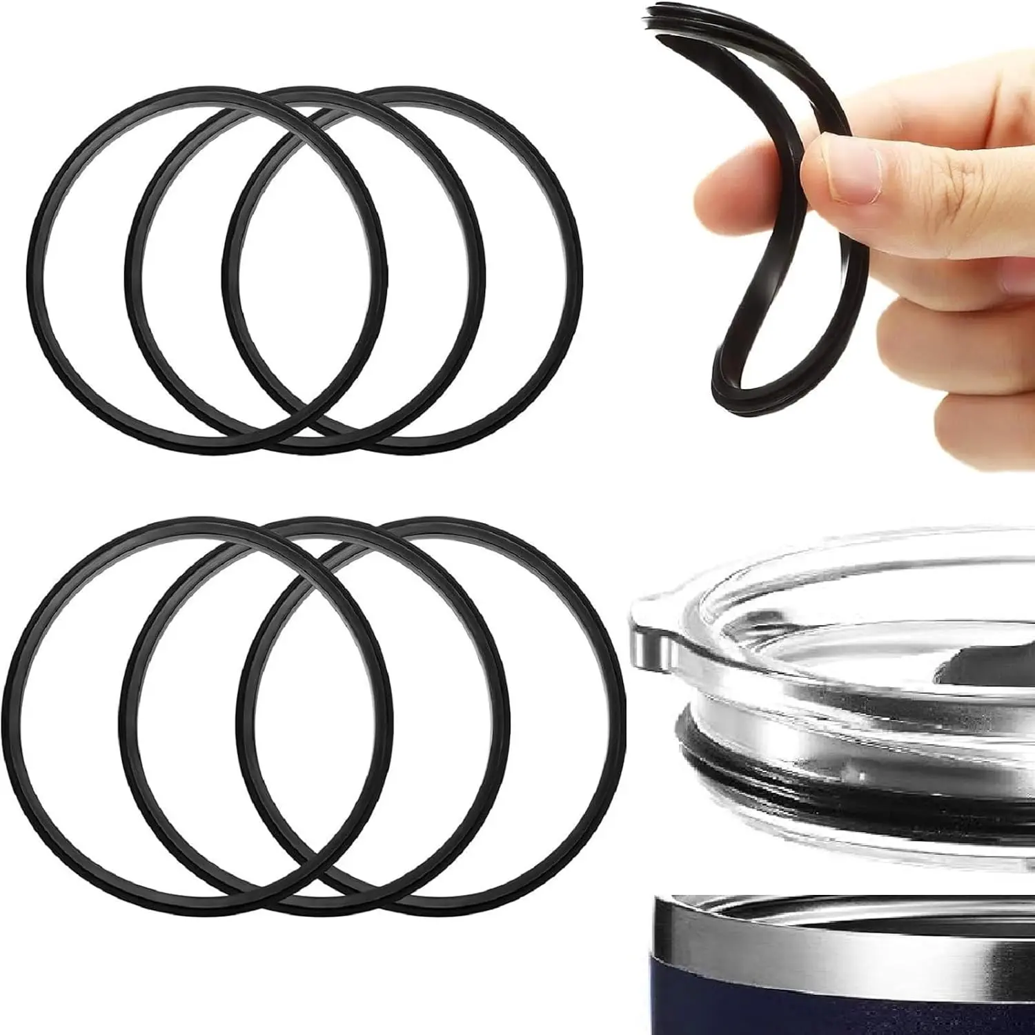 6 Pack 30 oz and 20 oz Rubber Seal  Gasket for Lid Leak-proof O Ring  for 10, 12, 14, 16, 20 or 30 oz for Insulated Stainless Steel Tumbler (Black)