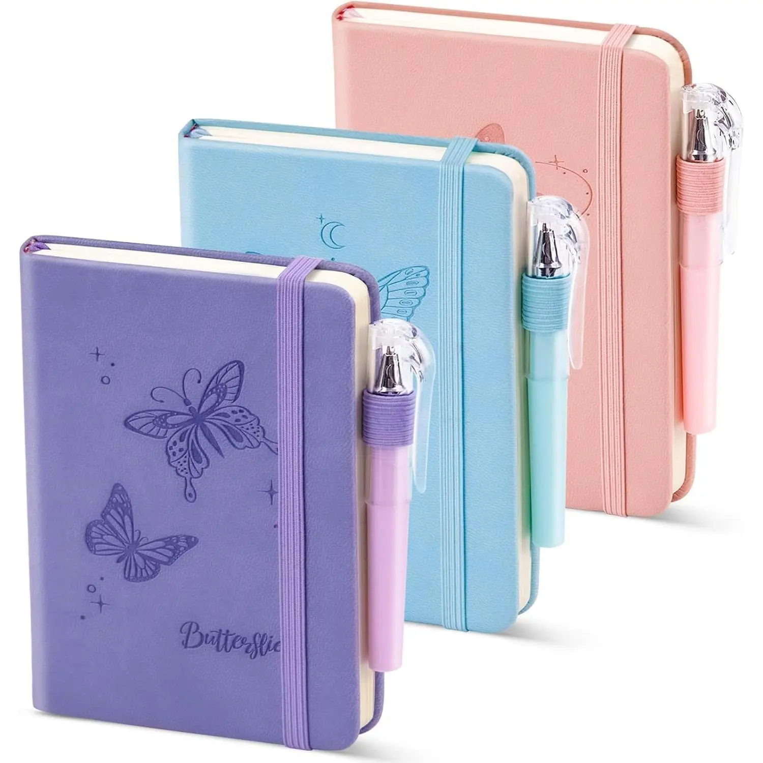 Small Notebook College Ruled, 3 Pack (3 color) 3.7x5.7 in Pocket Notebook A6 Butterfly Journaling Notebooks Mini Hardcover Lined Note Pads with Pens for Work Business Travel and Office Supplies