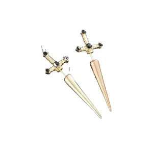 Women's Zinc Alloy Gothic Sword & Cross Statement Stud Earrings - Crystal-Embellished, Vintage Punk-Style Jewelry for Party, Daily Wear, Statement Earrings