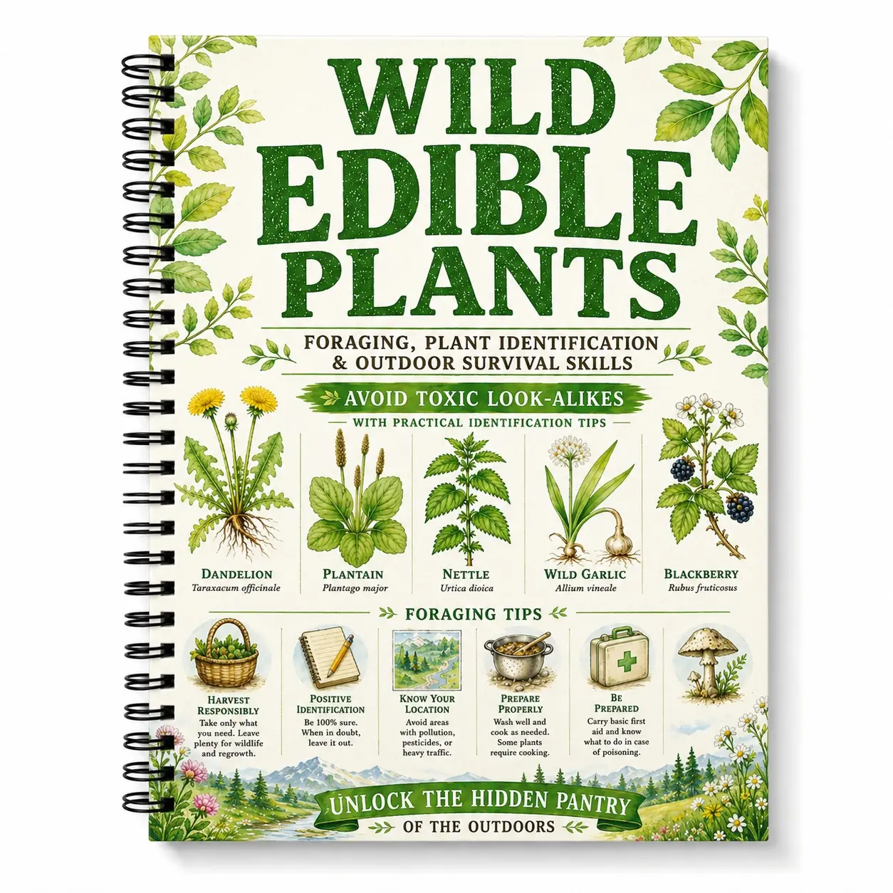 Outdoor Edible Plants Guide, A5 Spiral Notebook, Survival Skills Manual, Plant Identification, Toxicity Awareness, Camping Hiking Gift