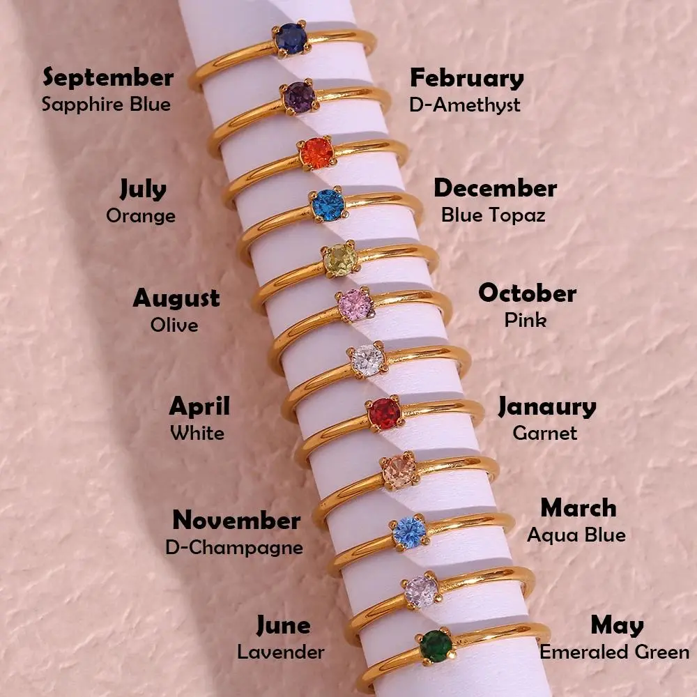12 Months Constellation CZ Birthstone Ring for Women, Gold Plated Stainless Steel Zodiac Ring, Adjustable Astrology Jewelry, Birthday Month Gift, Everyday Fashion Accessory