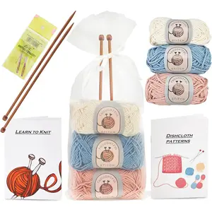 Thoughtful Stitch Knitting Kit for Beginners Adults & Kid Friendly- Complete Knitting Kit - Learn to Knit Yarn Set with Tutorial Book for Adult Hobbies - 100% Cotton Wool & Bamboo Knitting Needle