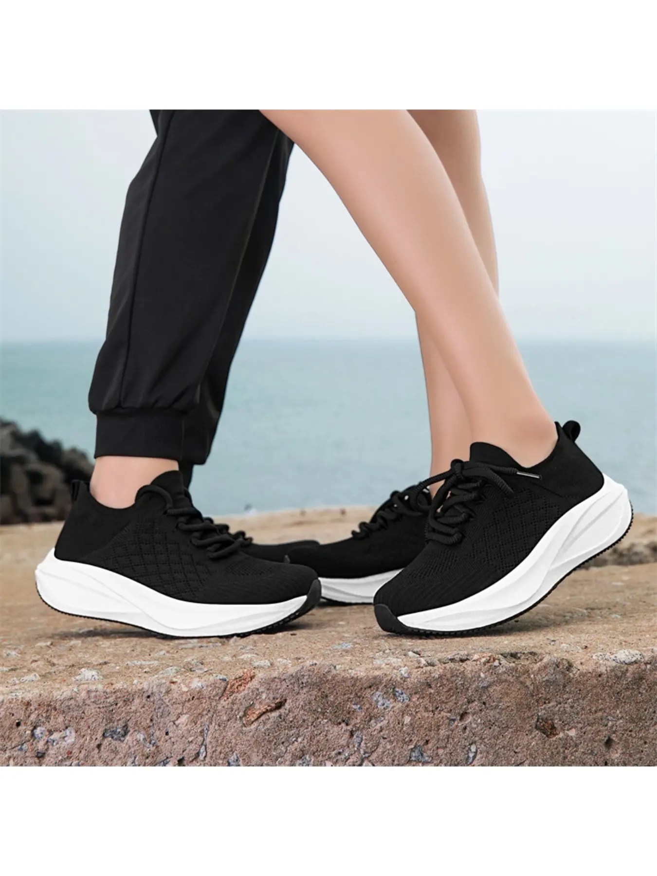 Multi-Scene Platform Sock Cloud Sneakers, Breathable Knit Lace Up Walking Shoes for Beach, Hiking, Commute, Travel & Dog Walking