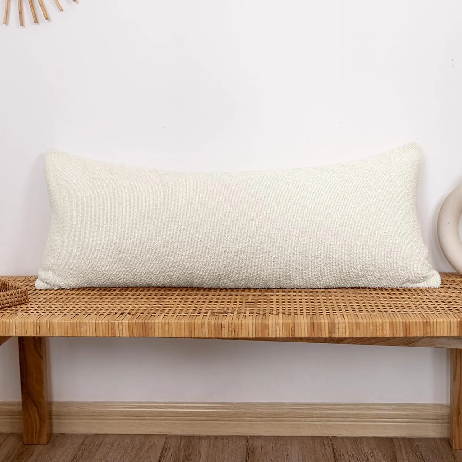 14x36 inch Boucle Lumbar Pillow Cover, Cream Woven Texture Neutral Long Pillow Cover Breathable Cushion Case for Couch Sofa Bed Living Room Home Decor (Cover Only)