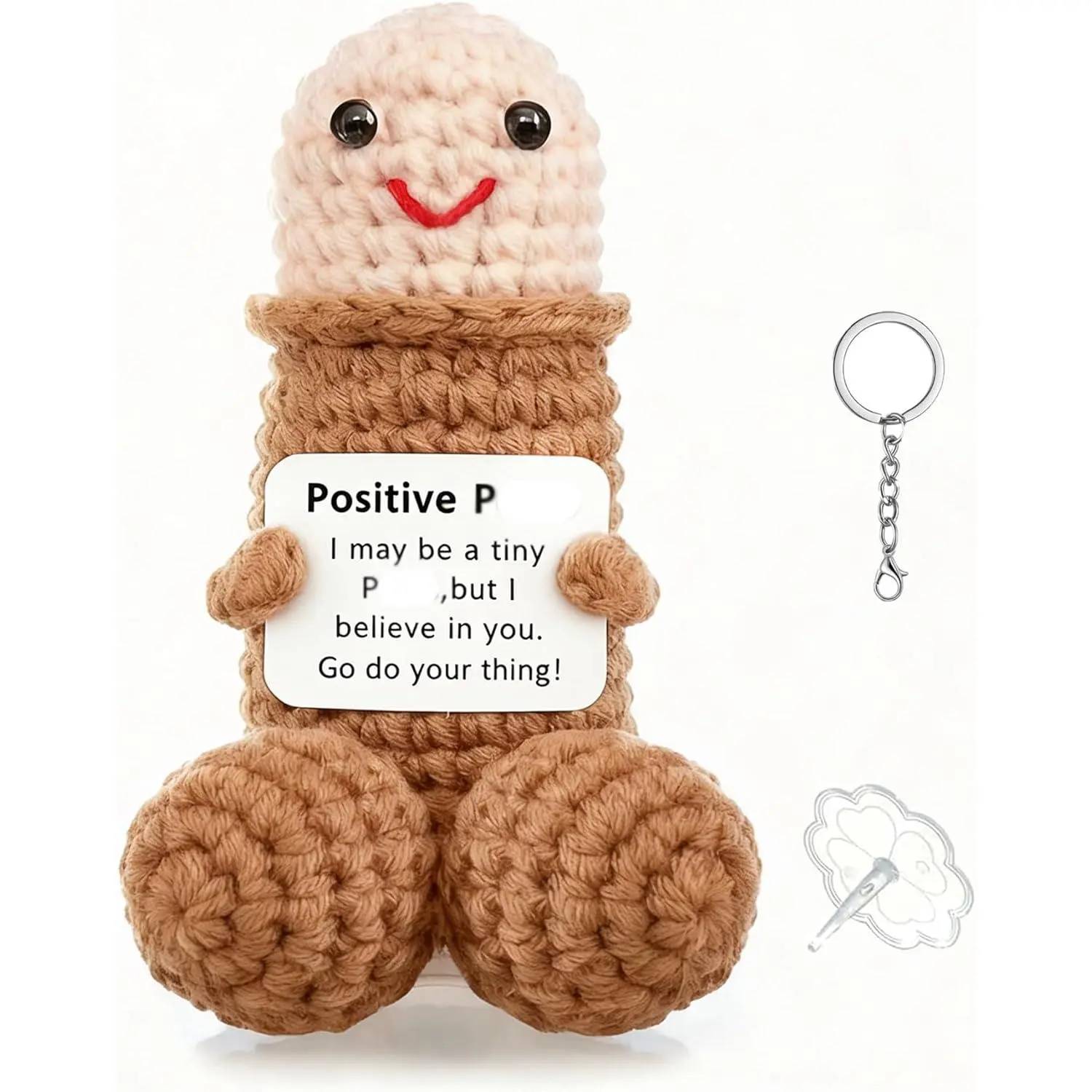 Crochet Positive Pickle Soft Stuffed Doll - Emotional Support Stuffed Animal Gifts for Friends, Birthday White Elephant Desk Decor (Positive Pe)