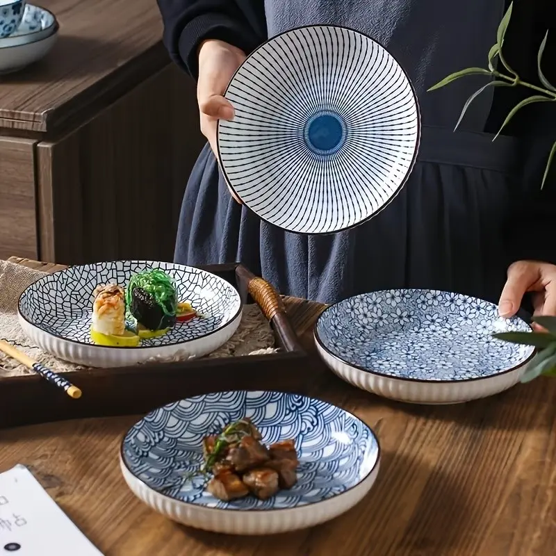 4 Piece Ceramic Dinnerware Set, Japanese Style Plates, Sushi Dishes, Pasta Bowls, Home Use, Elegant Tableware Collection