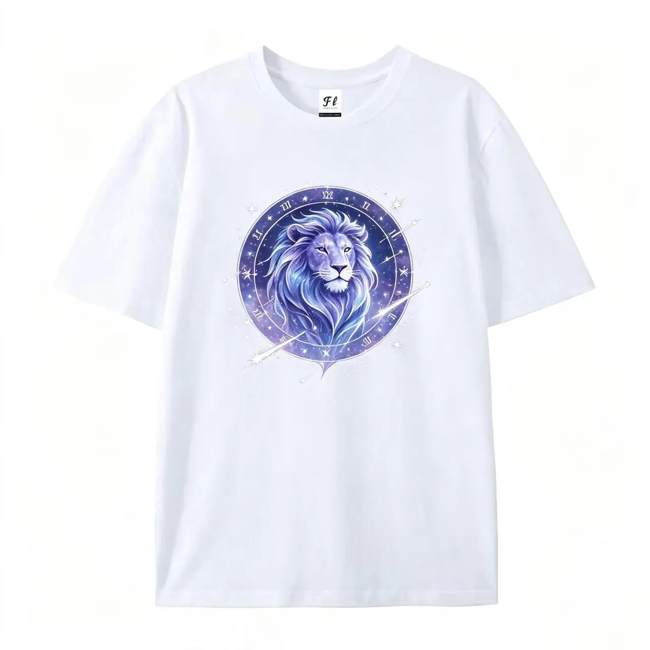 Oversized Leo Zodiac Lion Galaxy Star Circle Graphic T‑Shirt, Comfort Cotton Fashion Outfit, Cute Zodiac Valentine Gift For Him Her, Perfect Holiday Present For Lovers Family Friends