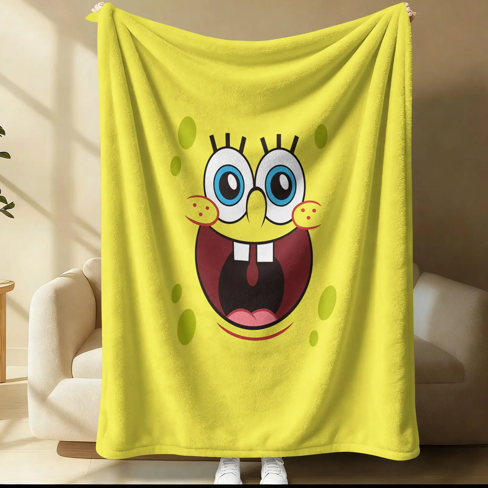 Spongebob Squarepants Printed Blanket, Lightweight And Warm Flannel Sofa Blanket, Soft Blanket For Bed, Camping And Office