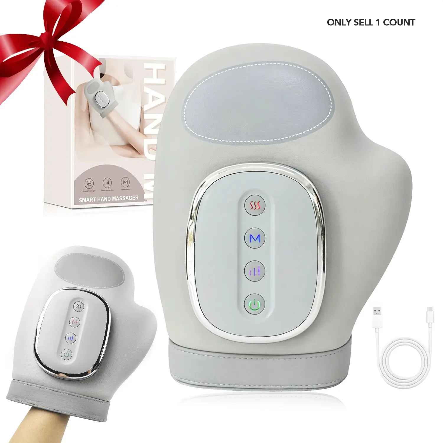 Hand Massager with Heat and Compression, Cordless Electric Hand Massager, 3 Massage Modes 3 Heating Levels 5 Intensities, Adjustable Relaxing, Wrist & Finger Massager, Ideal Gift for Women Men