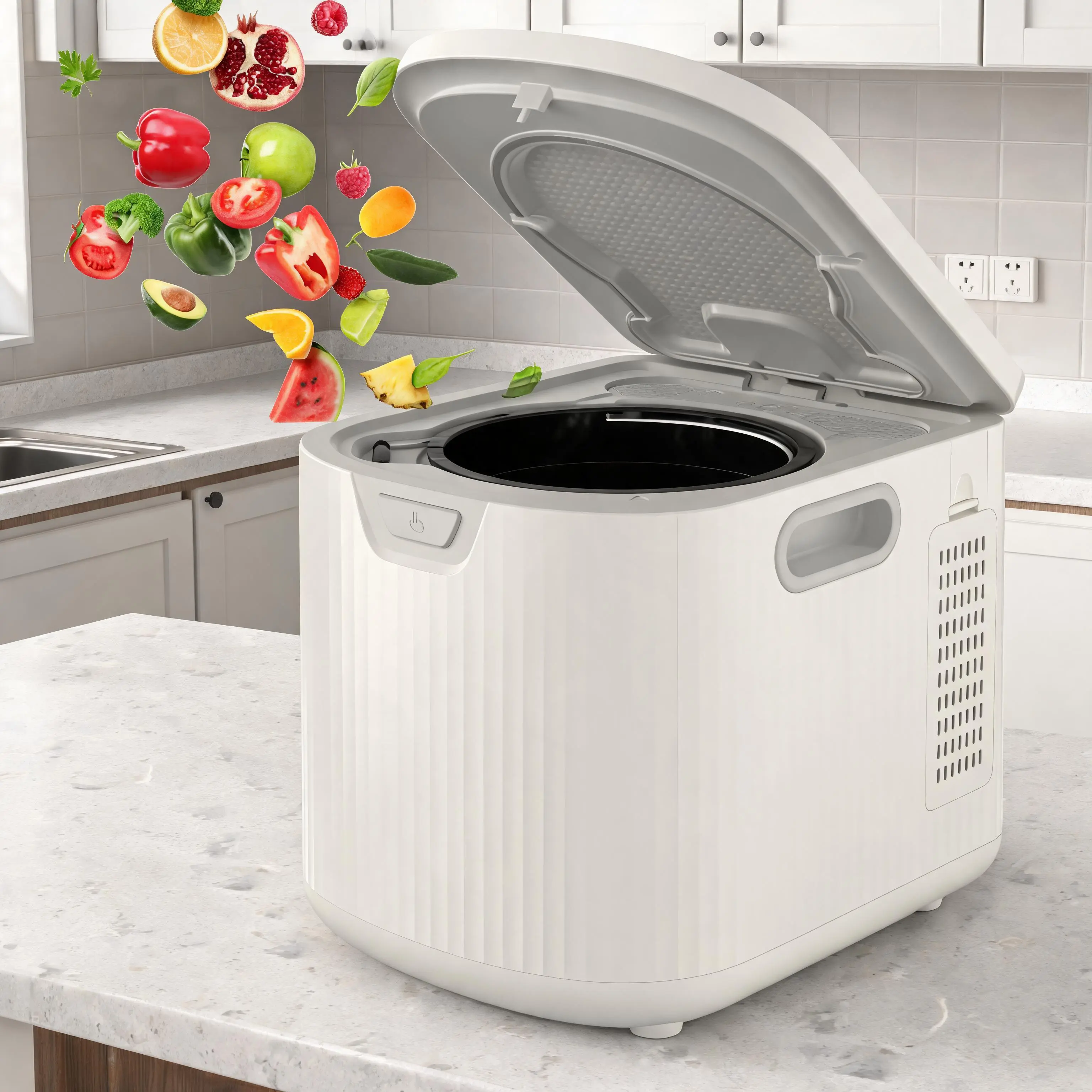 Smart Indoor Compost Bin for Kitchen – 2.5L Electric Food Waste Recycler with 3-Mode Operation, LED Display, Auto-Clean, Odor Filtration & Quiet Operation, White