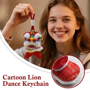 Lucky Lion Dance Keychain Awakened Lion Mascot Plush Doll Pendant for Zodiac Horse Year Best Seller New Year Gift