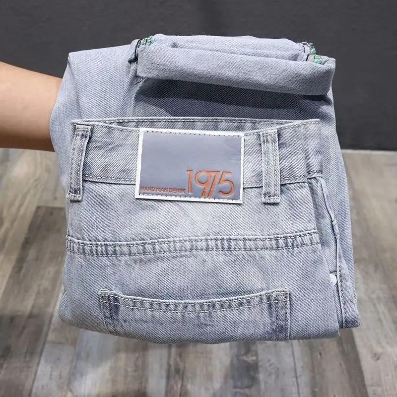 Fashion Luxury Clothing Washed Men's Casual Denim Jeans for Spring and Autumn Slim Fit Solid Pants Streetwear Ripped Holes Male