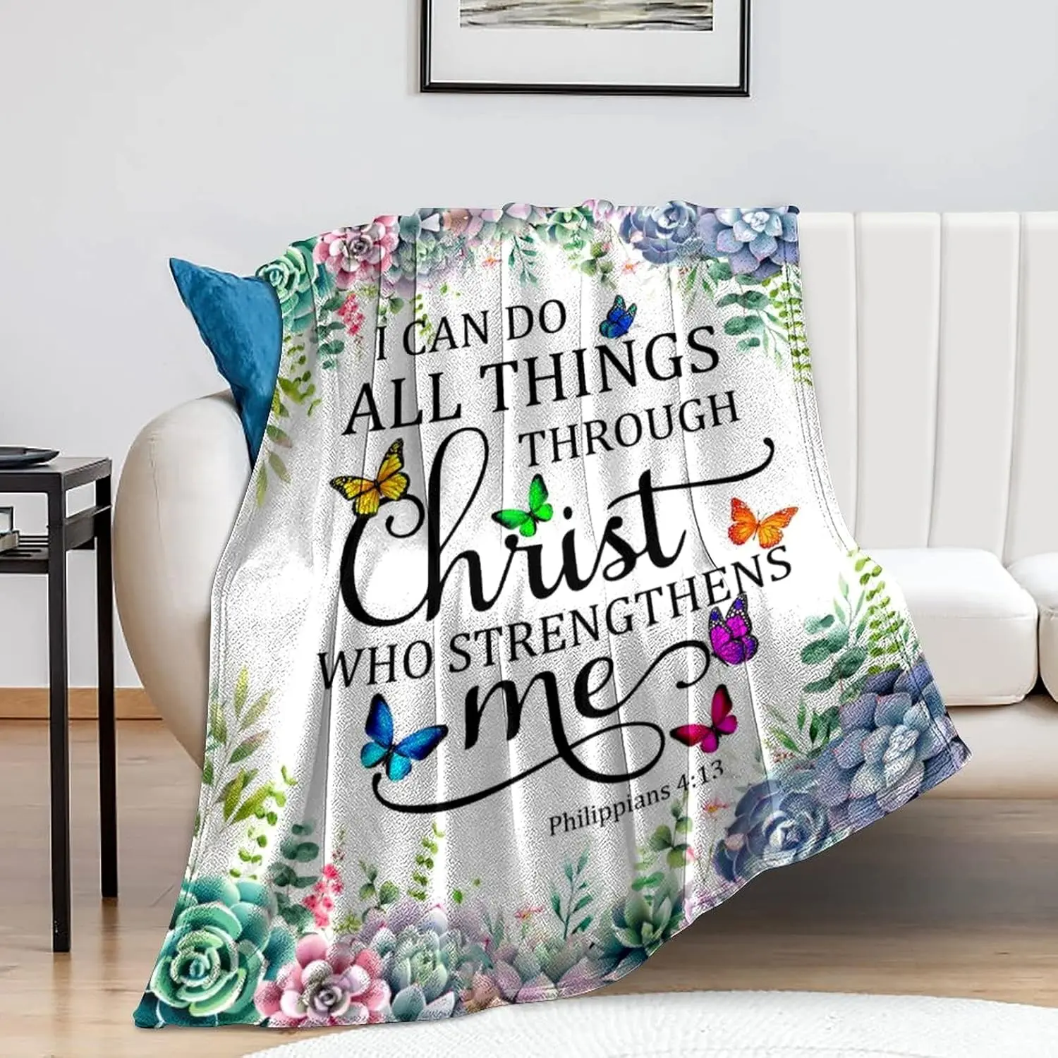 4 Size Christian Gifts for Women Inspirational Religious Blanket Bible Verse Scripture Prayer Throw Blanket Soft Flannel Healing Blanket (Single-sided print)