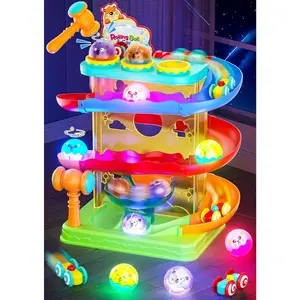 2-in-1 Rolling Ball & Car Ramp Race Track  Toddlers, Hammer Ball Drop Toy  Boys & Girls, Interactive Playset w/Sensor Lights - Montessori STEM Learning Toys  Kids 1-5+ Year Old