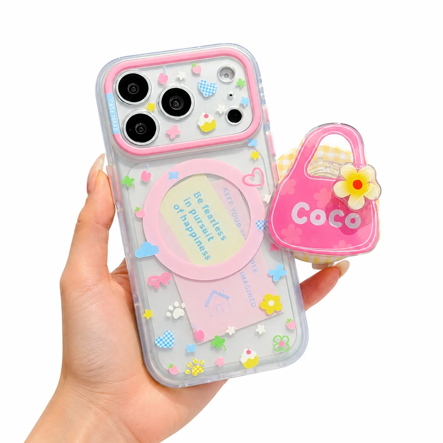 Magnetic Phone Case with Foldable Stand Compatible with iPhone 17 Pro Max 16 15, Clear Cute Cartoon Case with Camera Protection tiktokshopbacktoschool