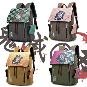 Student Backpack Ghost Destroyer Blade Anime Backpack Tanjiro Beans Canvas Printed School Bag
