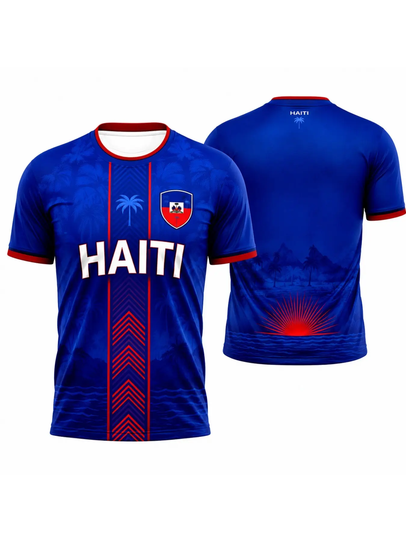 2026 New Summer Haiti Men's Round Neck T-Shirt, Unisex Football Style 3D Print Jersey, Large Size Kids Sports Top, Outdoor Clothing