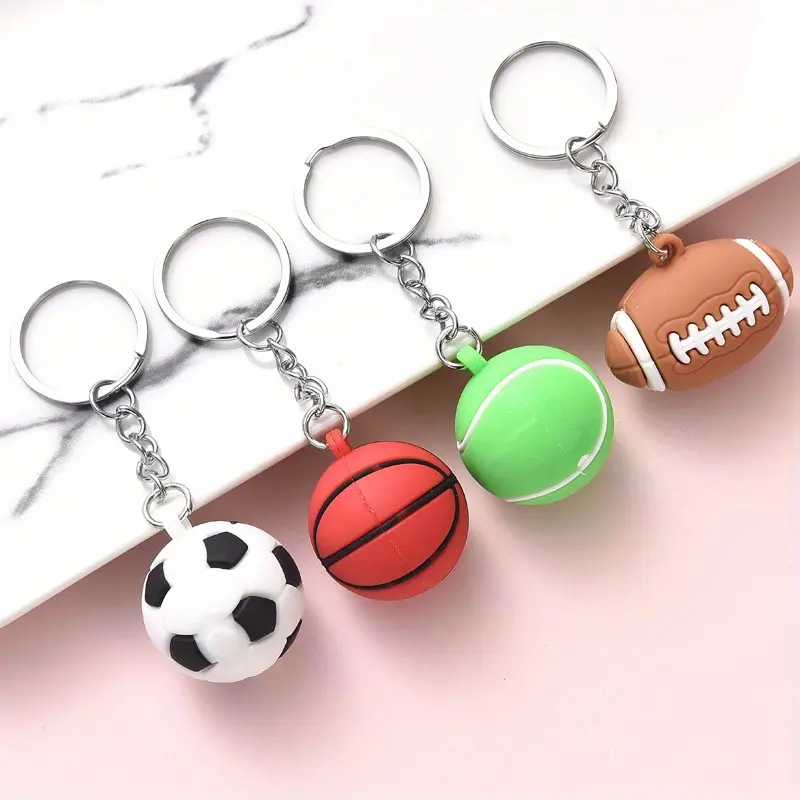 Sports-Themed Keychain - Soft Pvc Rubber Ball Charms For Basketball, Football, Volleyball, Tennis & Rugby Fans