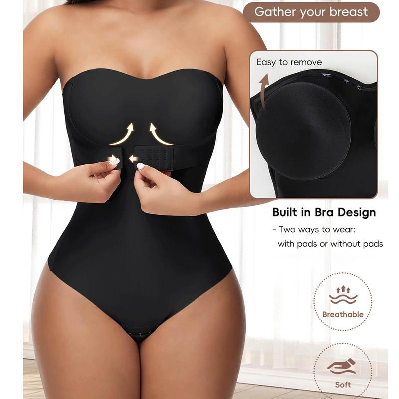 New Bustier Shapewear Bodysuit Tummy Control Strapless Bra Shapewear for Women Strapless Faja Body Shaper Thong Light Shapewear Womenswear Plus Size S-4XL Black Basic Casual
