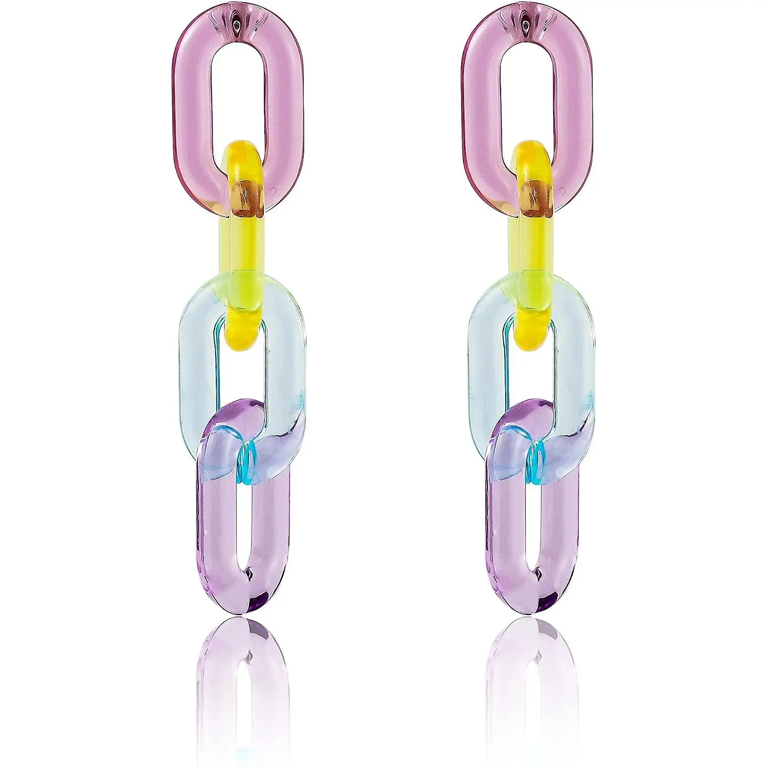 Funky Rainbow Clear Pastel  Extra Long Link Chain Dangle Earrings Statement  Geometric Paperclip Chain Drop Earrings Coloful Lightweight  for Women Gifts