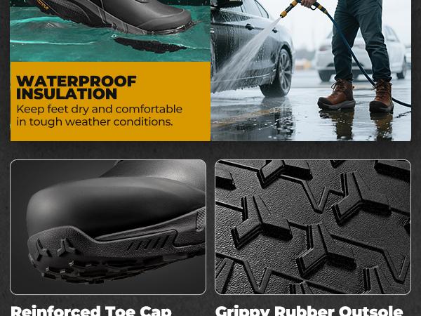 【Nano Composite Toe】NORTIV 8 Waterproof Composite Toe Work Boots for Men Lightweight Non-Slip ASTM F2413-18 Safety Boots for Warehouse Construction VaporGuard-Nano Round Toe Closed Toe Shoe Black Worker Walking Shoes