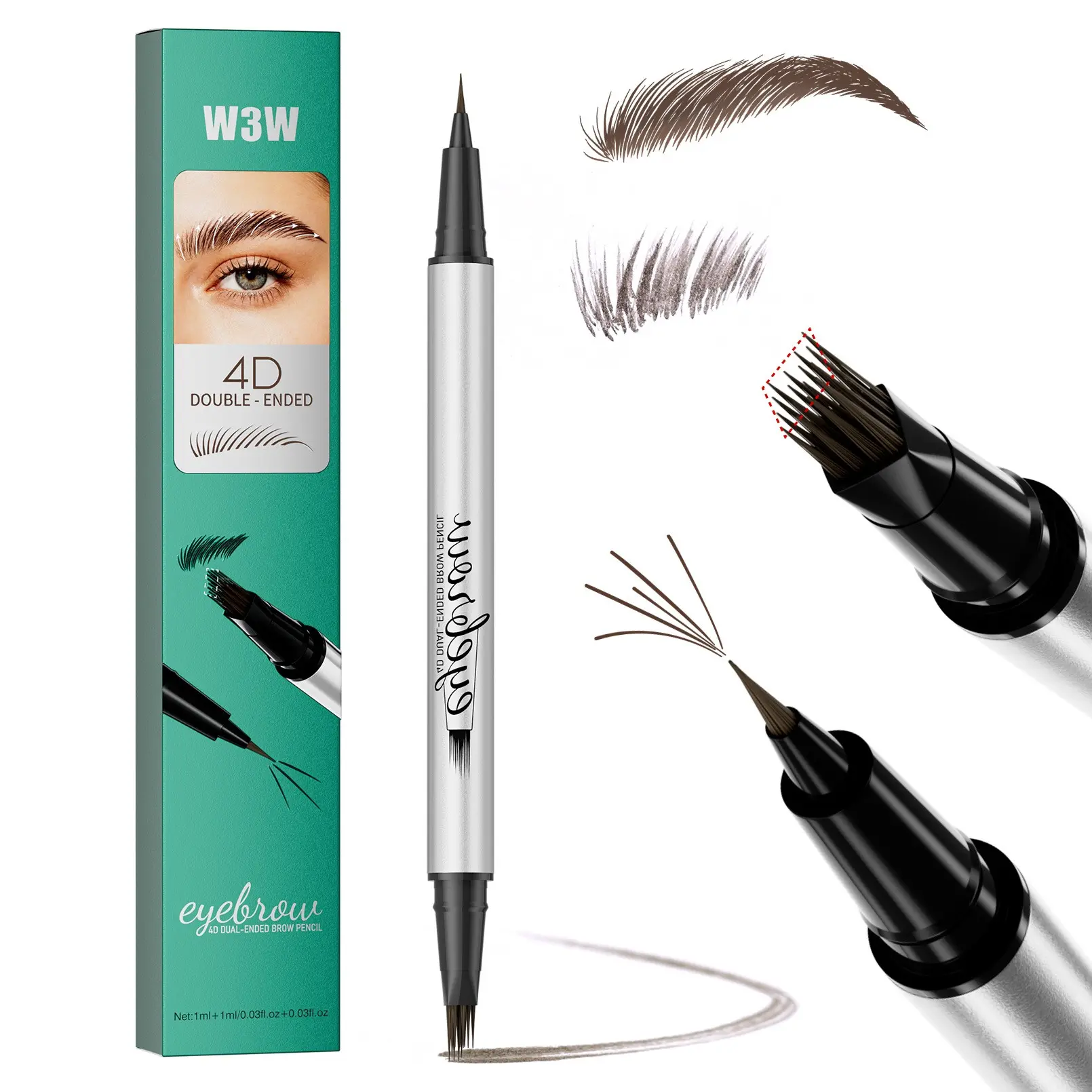 Senmu W3w Dual-Ended Liquid Eyebrow Pencil, Waterproof Fast-Drying Natural Look, Wild Brows Makeup, Long-Lasting Precision Tool