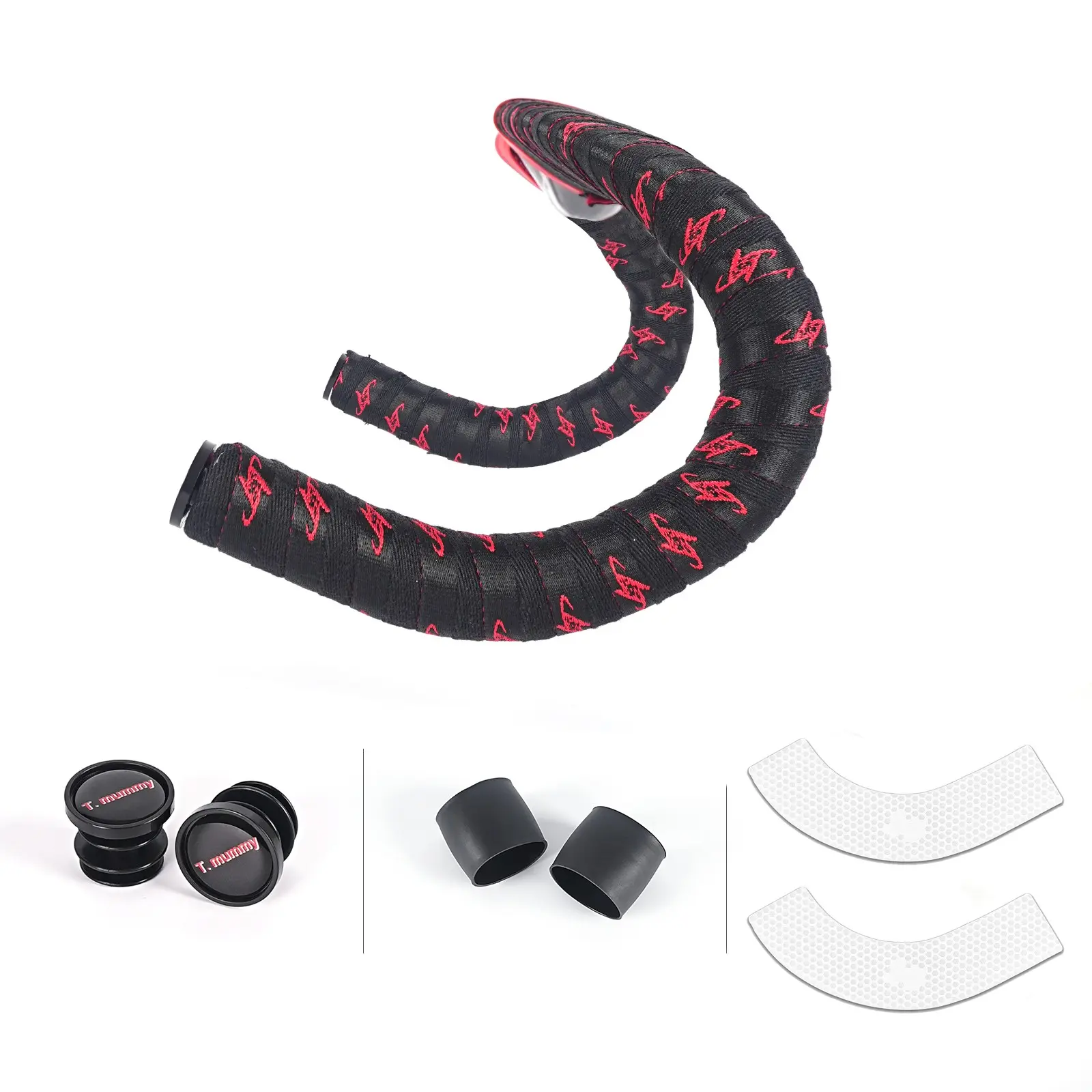 Road Bike Handlebar Tape with Silicone Shock Pads, Bar Plugs & Finishing Strips — Woven Anti-Slip Sweat-Absorbent Breathable Grip, Durable Palm-Fitting Design for Comfortable Cycling Bike Parts