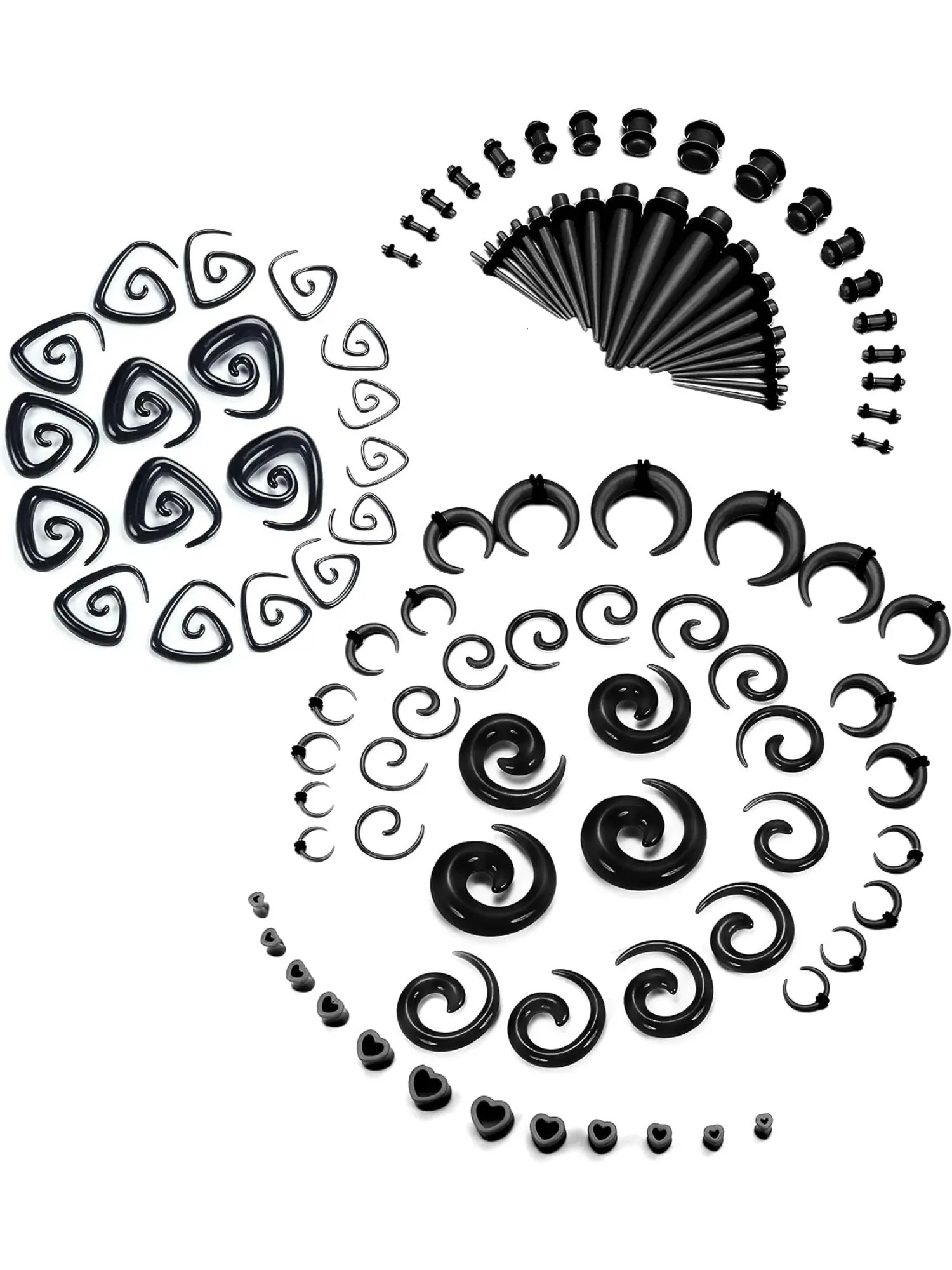 102Pcs 14G-00G Acrylic Ear Stretching Gauges Expander Kit, Tapers Spiral Tunnels Plugs Horseshoes Body Piercing Jewelry for Daily Festival Party