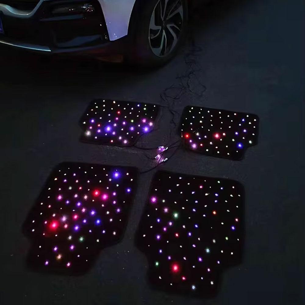 Luxury Starlight LED Car Floor Mats, 4pcs Starry Star Light Floor Mats Fiber Optic Lights APP/Remote Control Music Mode Sound Activated Interior Lights for Cars, SUVs, Trucks