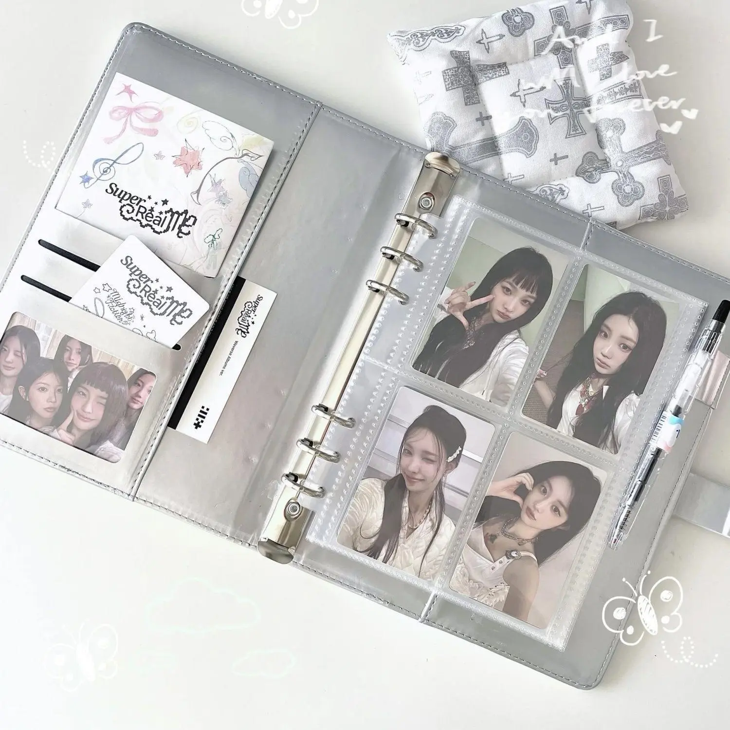 MINKYS PU Leather Silver A5 Kpop Photocard Collector Binder - Multi-Sleeve Photo Album, Home Decor Stationery for Idol Photo Storage, Stationary