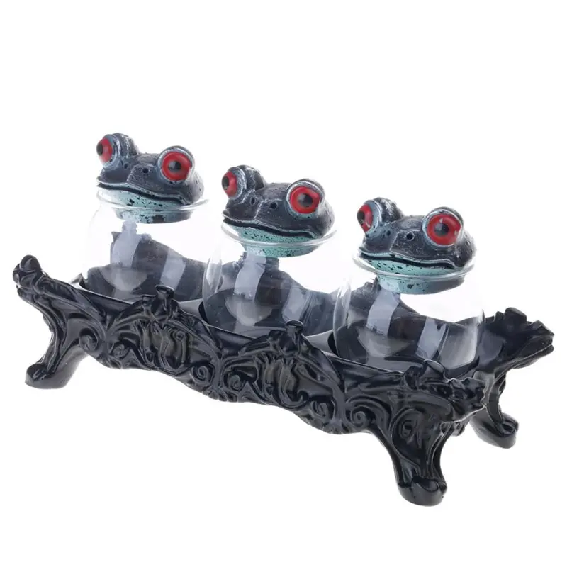 Vintage Gothic Three Frogs Spice Jar Set, Glass Storage Containers, Kitchen Salt Pepper Dried Flower Tea Holders, Unique Retro Desk Decor Gifts