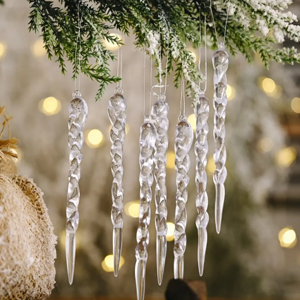 12pcs 13cm Christmas Decorations, Fake Icicle Hanging Ornaments, Winter Party & New Year Supplies, Home Simulation Ice Xmas Tree