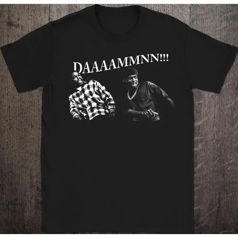 Classic Cotton Crew Neck T shirt Friday Daaaamnn Smokey & Craig Movie Still Graphic Unisex Short Sleeve Casual Top For Cult 90s Comedy Film Fans Daily Street Outfit