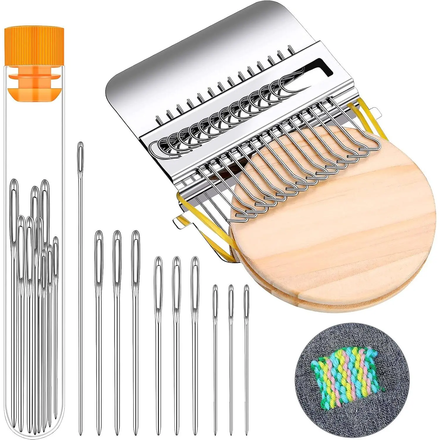 Small Darning Loom Speedweve Style Machine  Knitting Looms Type Weave Tool 14 Hooks and 9 Yarn Knitting  Hand DIY Craft Weaving Repair Tool for Jeans(Round,Classic Color)