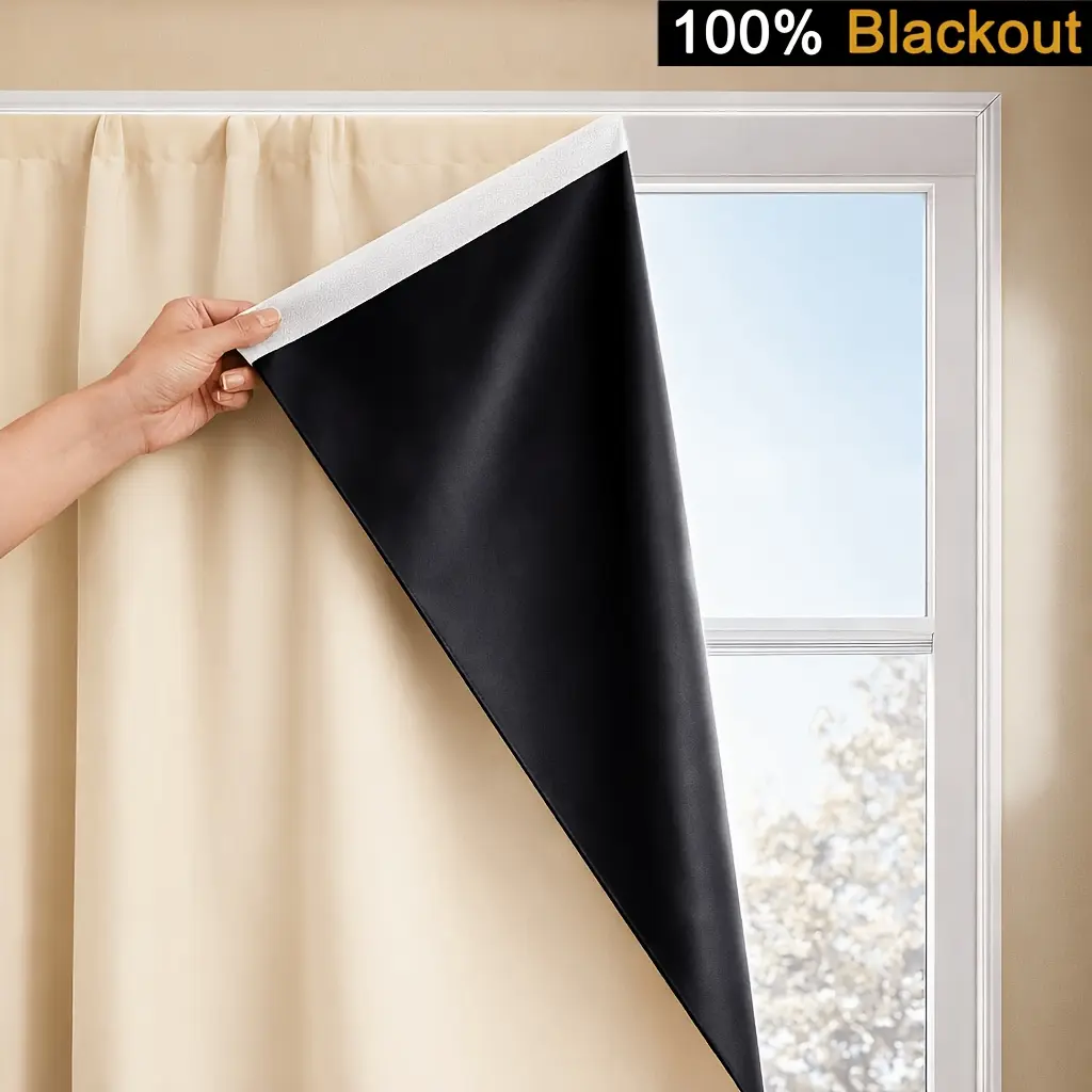 100% Blackout Curtains, No Drill Magic Tape Stick-On Window Curtain, Thermal Insulated Room Darkening for Bedroom, Portable & Easy Install
