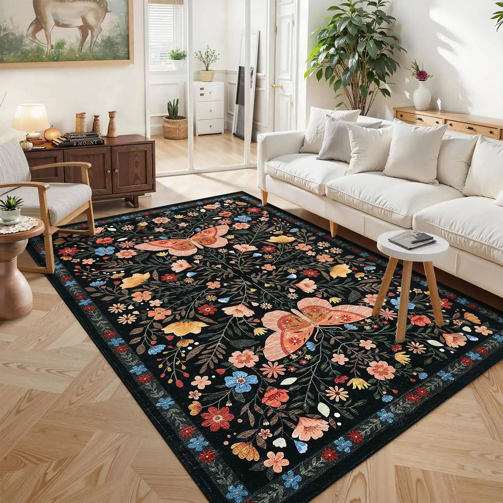 Garvee Black Traditional Home Decor Living Room Area Rug Soft Stain Resistant 9x12 Carpet