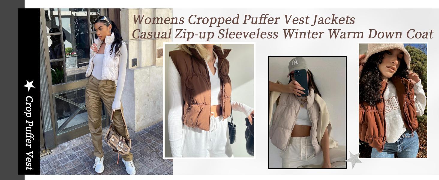 Goranbon Women's Crop Puffer Vest Winter Zip Up Lightweight Warm Padded Sleeveless Coat Casual Vintage Goranbon Women's Crop Puffer Vest Winter Zip Up Lightweight Warm Padded Sleeveless Coat Casual Vintage