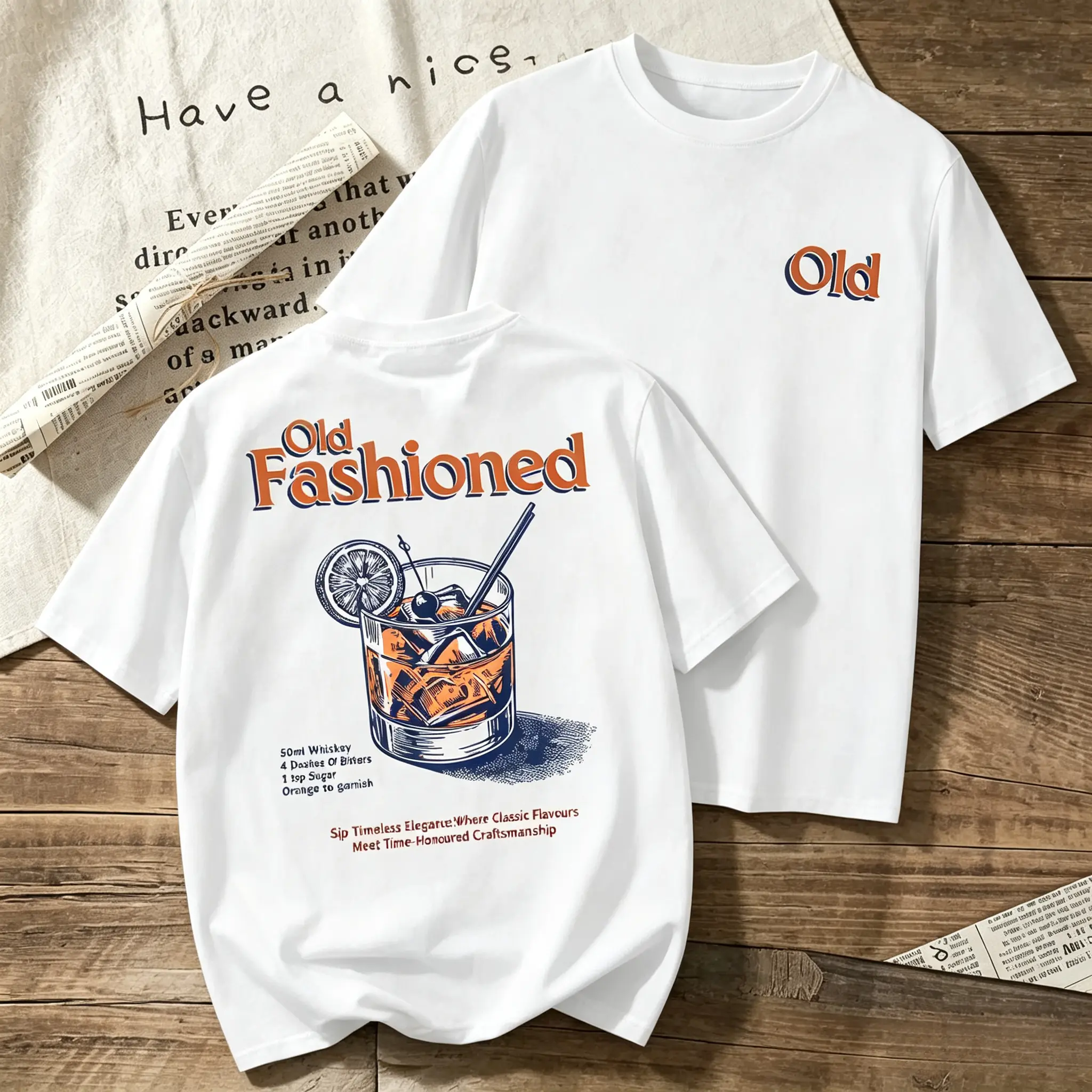 Oversized Knitted Old Fashioned Cocktail Recipe Graphic Sports Top, Stylish Garment with Whiskey Bourbon Back Print for Bartenders, Halloween & Christmas Drinking Occasions