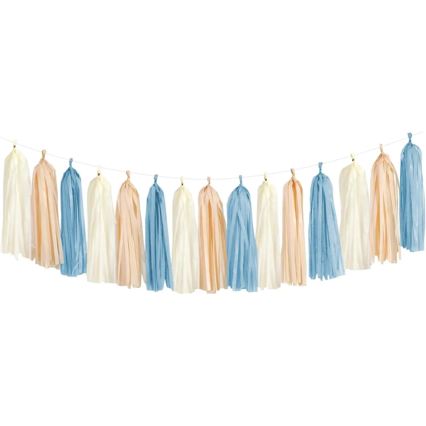 Dusty-Blue -Shower Party-Decorations Tassel-Garland - 15 count Neutral Boho Birthday Wedding Bridal Tassels, Beige Champagne Banner Streamers, Engagement Bachelorette Decor