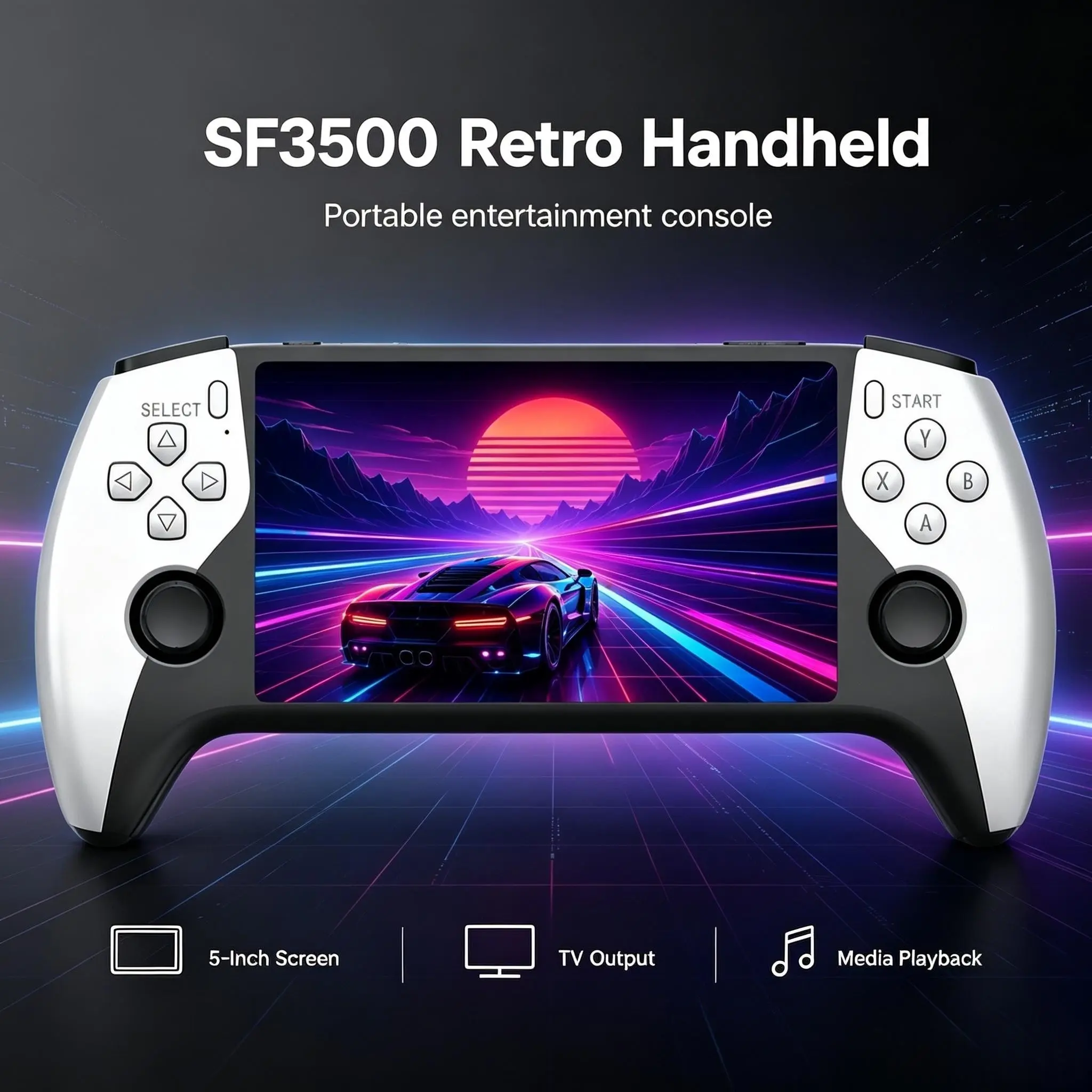 New Sf3500 Portable Handheld Game Console, 5-Inch IPS HD Screen, Retro Arcade Simulator, Dual Player, TV Compatible, Rechargeable, Comfort Grip, Video Game Console