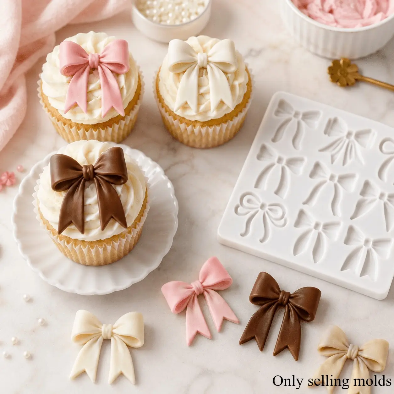 Ribbon Bow Silicone Fondant Mold, Baking Supplies, for Cake Decorating, Chocolate Candy, Cupcake Toppers, Sugar Paste Gum Paste, Birthday Wedding Baby Shower Dessert Decorations, Resin Casting DIY Craft Supplies, Birthday Wedding Party Decorations