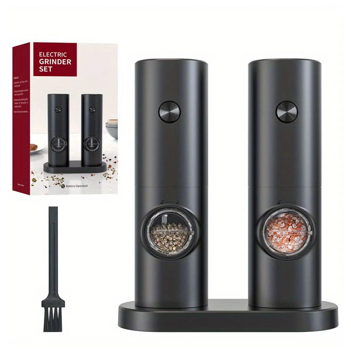 2-Piece Electric Salt & Pepper Grinder Set, Adjustable Coarseness Salt & Pepper Mills with Base, Spice Grinders for Kitchen, Dining & BBQ #GLOBAL PICKS
